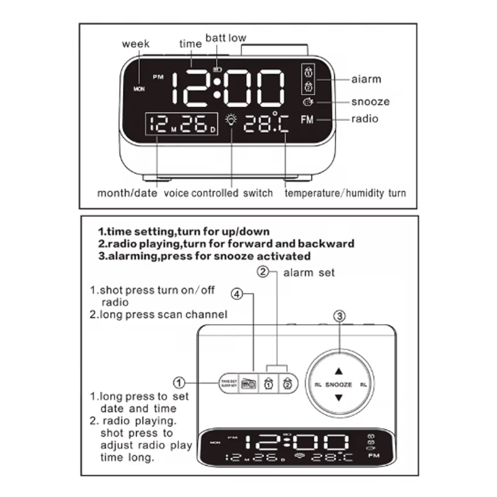 Smart LED Digital Alarm Clock With FM Radio USB Charging Modern Desk Clock 3