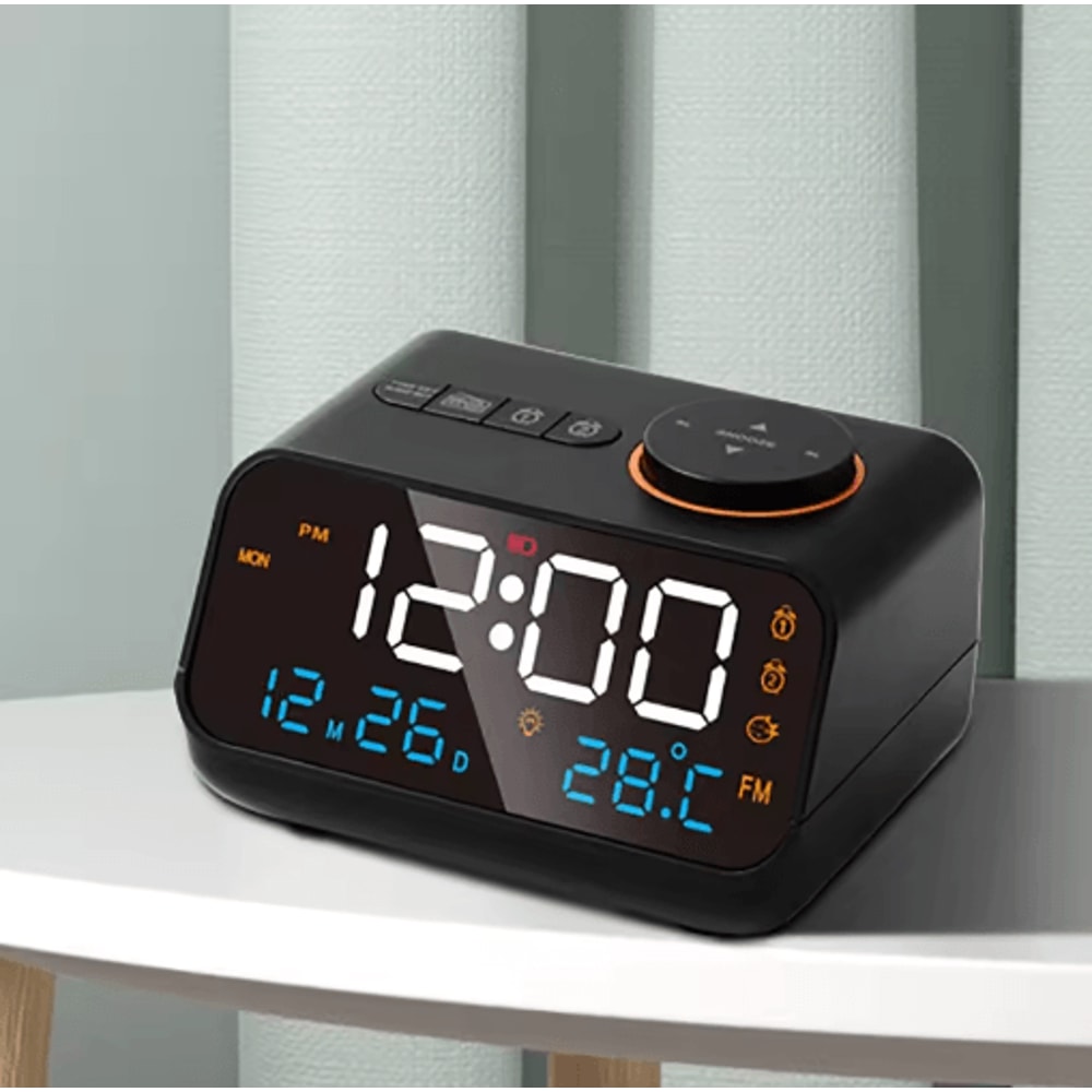 Smart LED Digital Alarm Clock With FM Radio USB Charging Modern Desk Clock 0