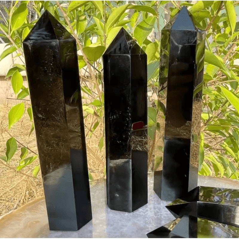 Natural Obsidian Crystal Tower Black Obsidian Wand Healing Decor 5