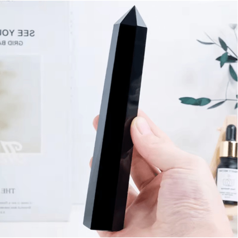 Natural Obsidian Crystal Tower Black Obsidian Wand Healing Decor 6