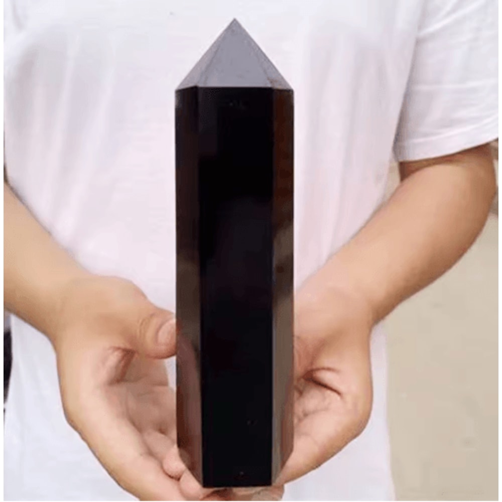 Natural Obsidian Crystal Tower Black Obsidian Wand Healing Decor 0