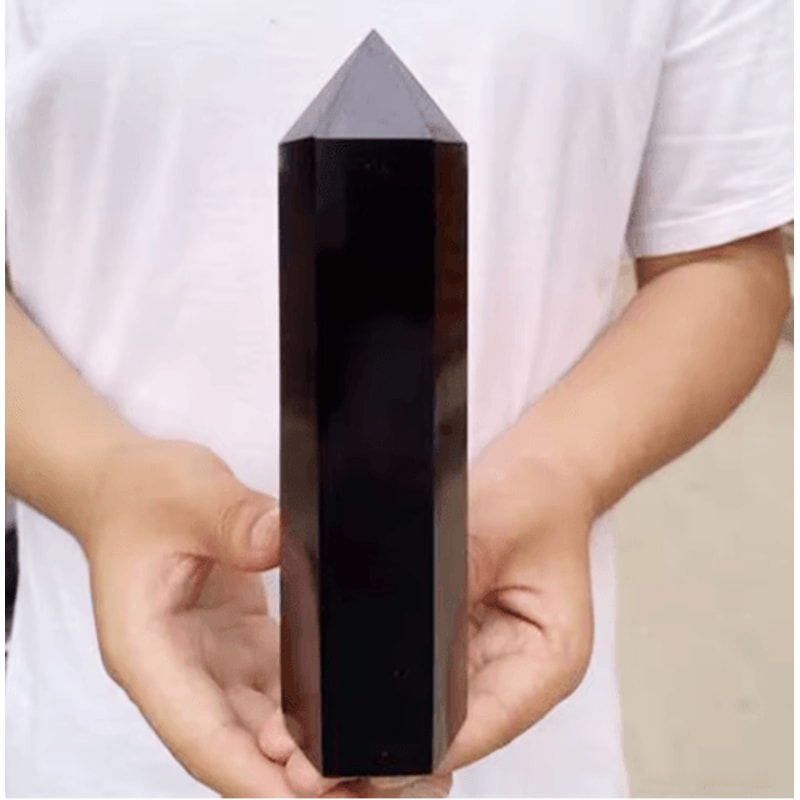 Natural Obsidian Crystal Tower Black Obsidian Wand Healing Decor 0