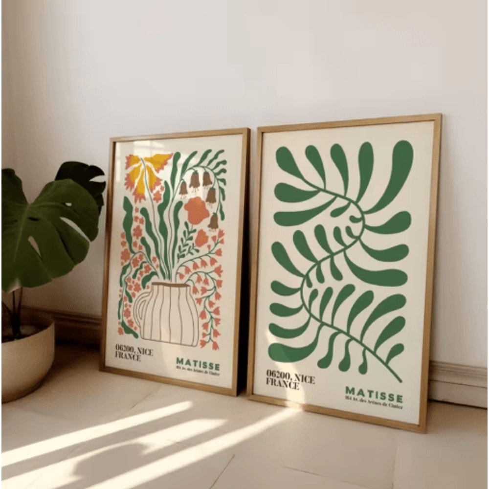 MatisseInspired Boho Floral Wall Art Set Mid Century Modern Prints Frameless 1