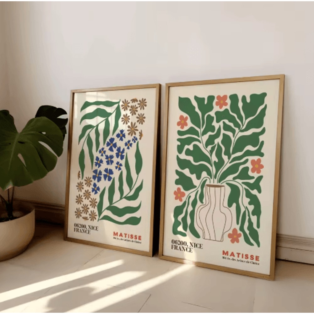 MatisseInspired Boho Floral Wall Art Set Mid Century Modern Prints Frameless 2