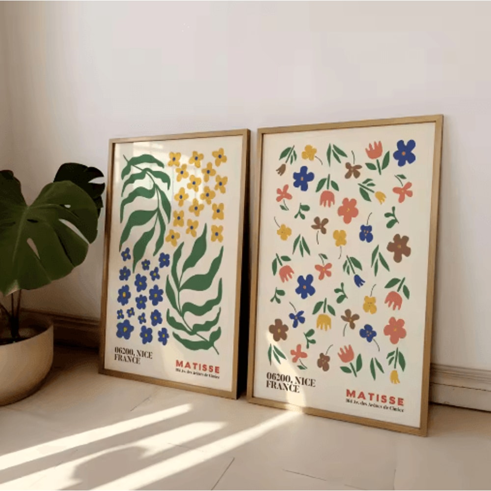 MatisseInspired Boho Floral Wall Art Set Mid Century Modern Prints Frameless 3
