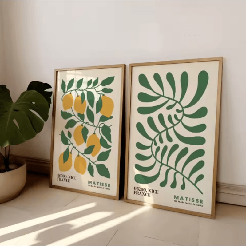 MatisseInspired Boho Floral Wall Art Set Mid Century Modern Prints Frameless 4