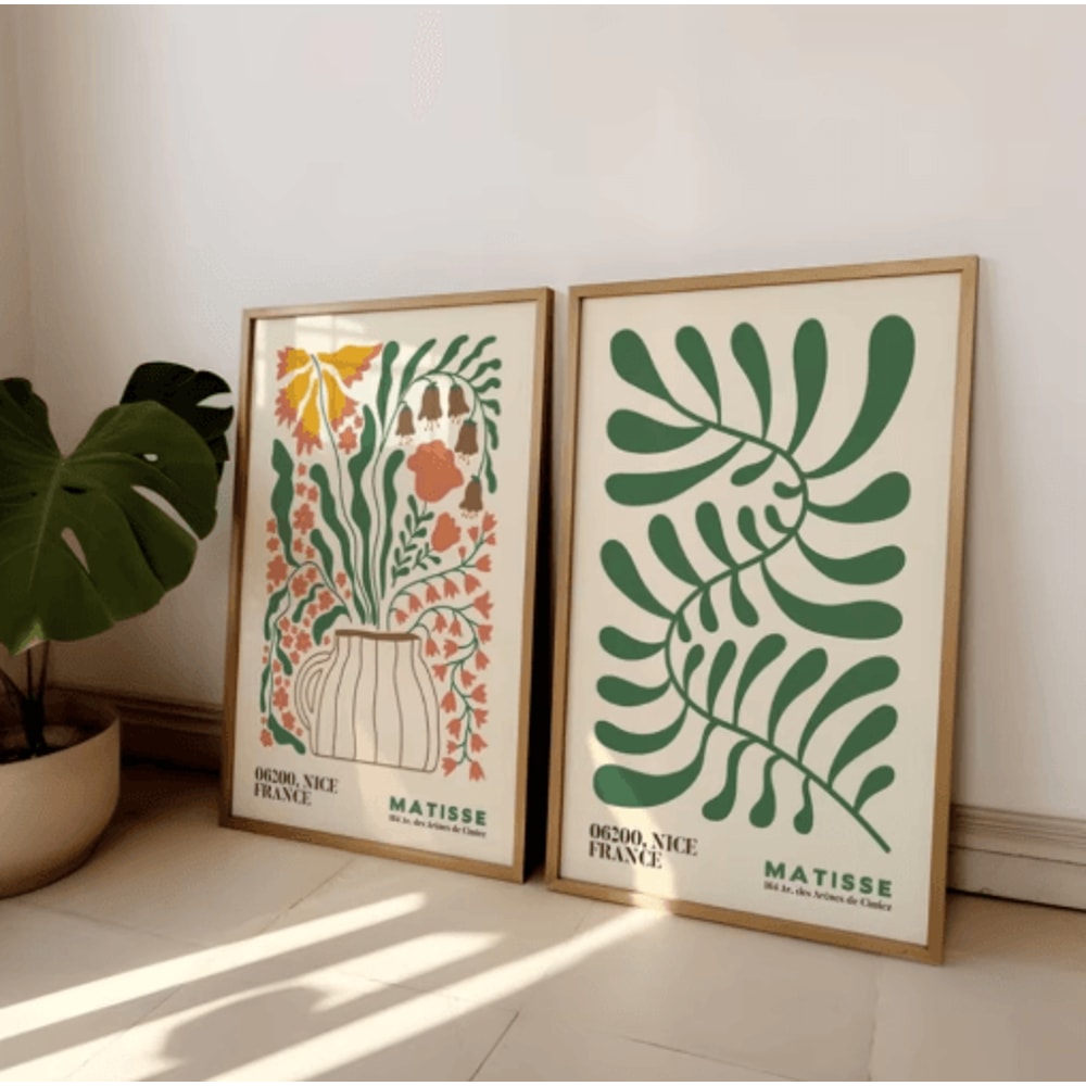 MatisseInspired Boho Floral Wall Art Set Mid Century Modern Prints Frameless 0
