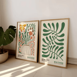 matisse-inspired boho floral wall art set mid century modern prints frameless