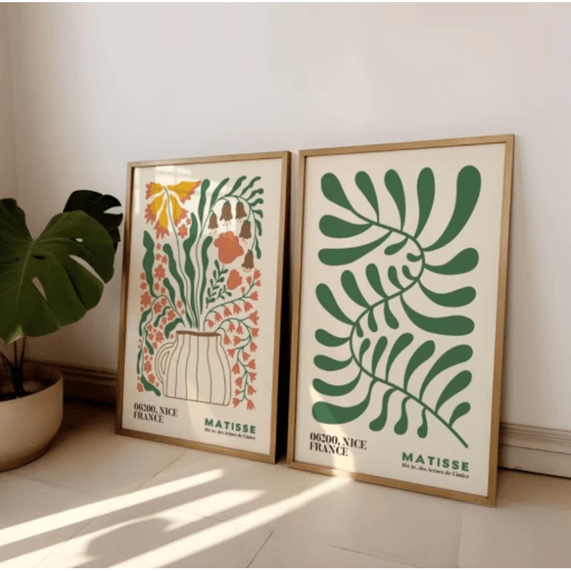 MatisseInspired Boho Floral Wall Art Set Mid Century Modern Prints Frameless 0
