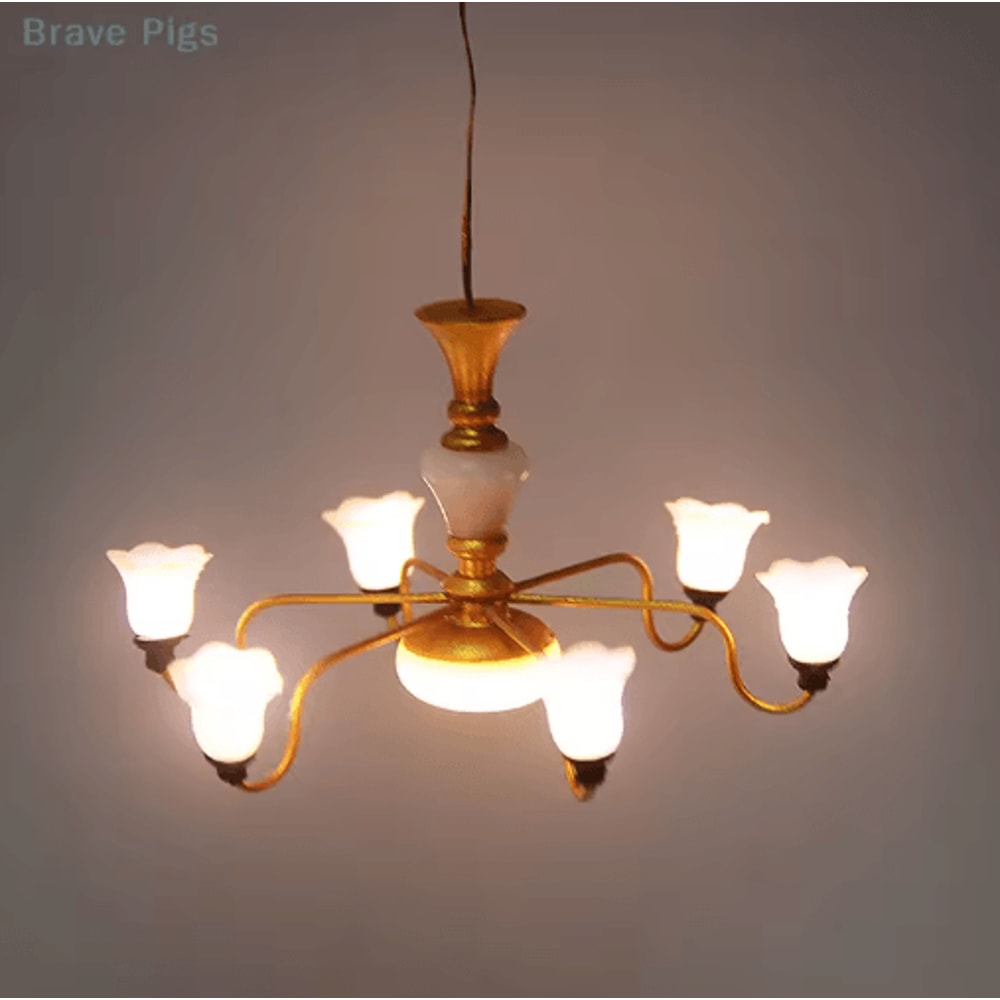 Mini LED Dollhouse Ceiling Lamp 3V Chandelier Lighting Accessory 0