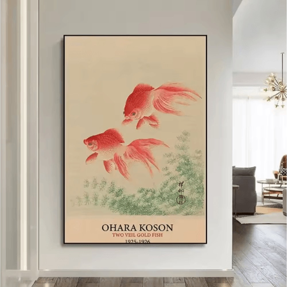 HokusaiInspired Goldfish Lotus Japanese Wall Art Retro Canvas Print Frameless 7
