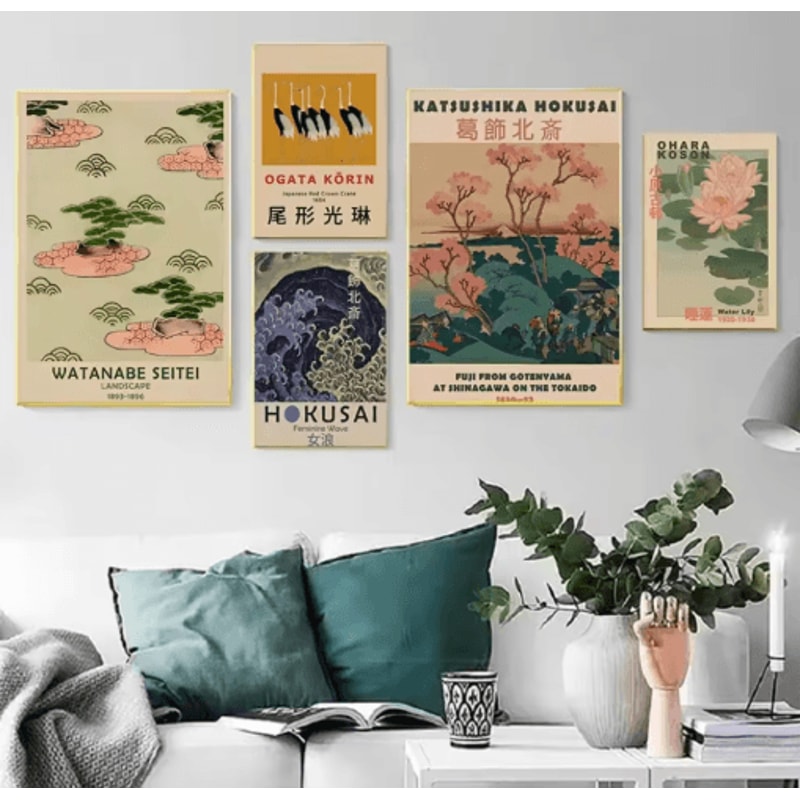 HokusaiInspired Goldfish Lotus Japanese Wall Art Retro Canvas Print Frameless 11