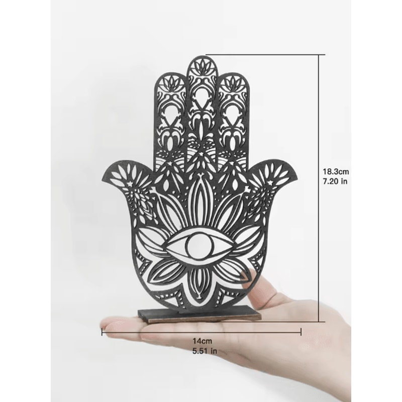 Black Wooden Hamsa Hand Decor With Evil Eye Boho Spiritual Desk Accent 3