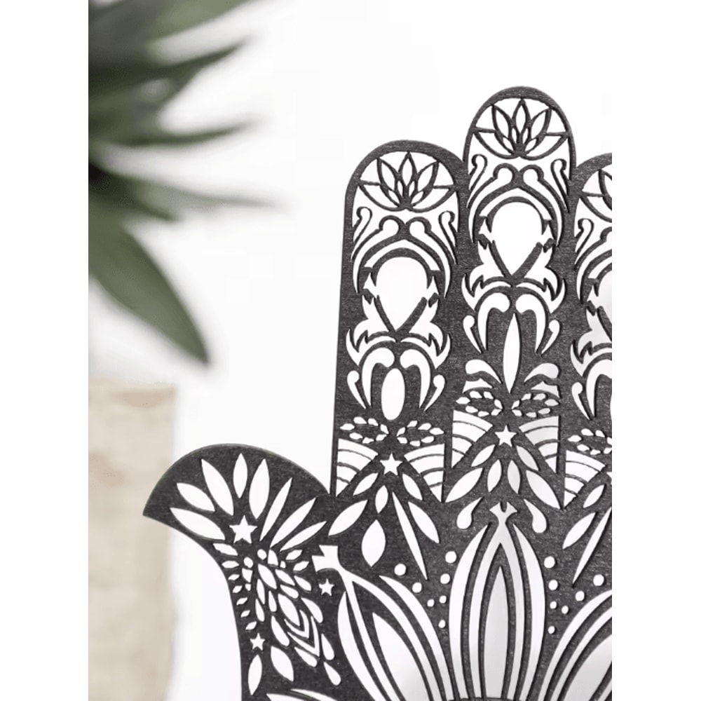 Black Wooden Hamsa Hand Decor With Evil Eye Boho Spiritual Desk Accent 4