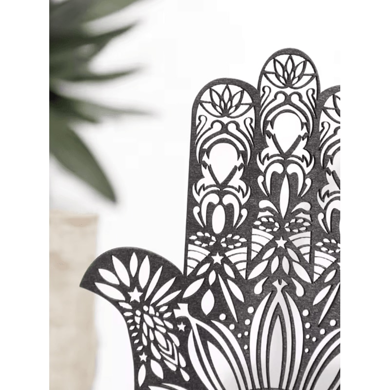 Black Wooden Hamsa Hand Decor With Evil Eye Boho Spiritual Desk Accent 4