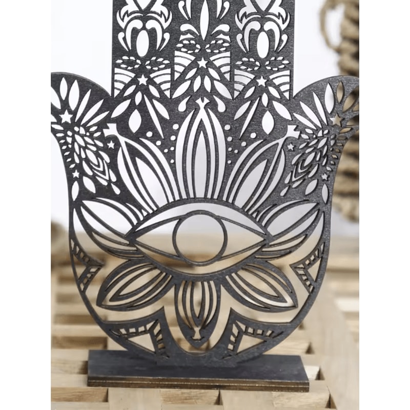 Black Wooden Hamsa Hand Decor With Evil Eye Boho Spiritual Desk Accent 5