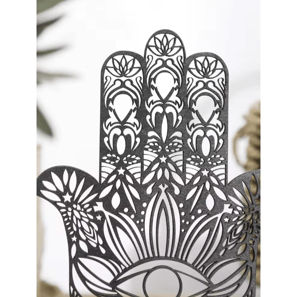 Black Wooden Hamsa Hand Decor With Evil Eye Boho Spiritual Desk Accent 6