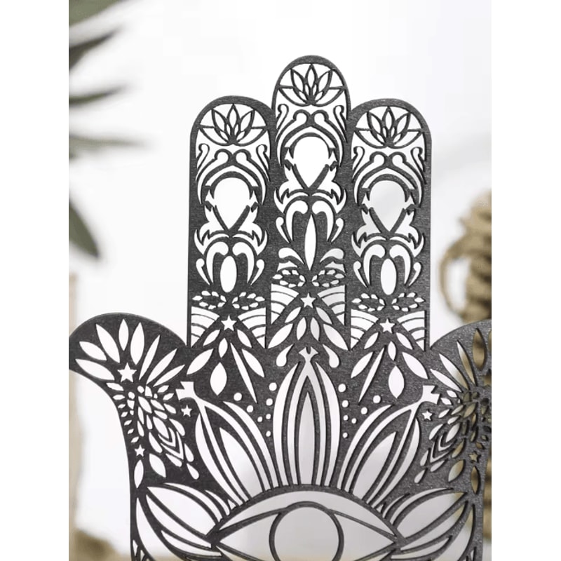 Black Wooden Hamsa Hand Decor With Evil Eye Boho Spiritual Desk Accent 6