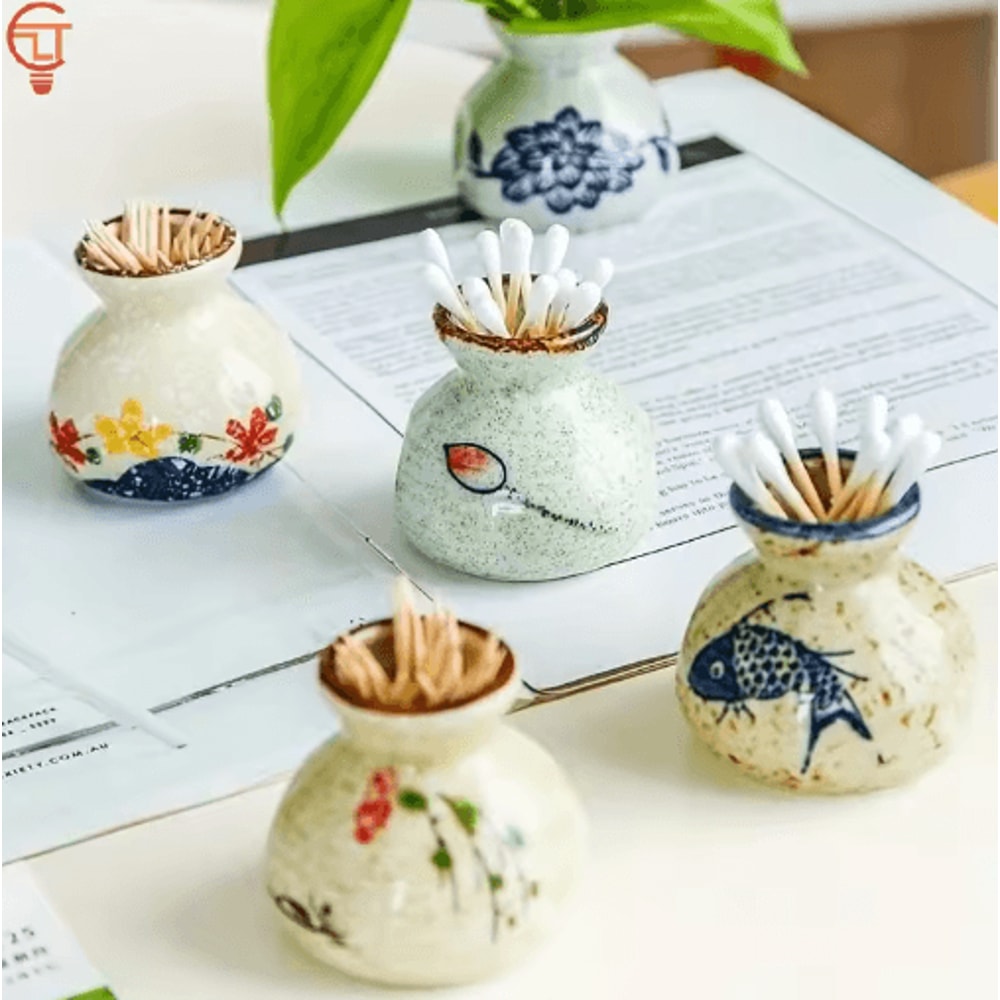 Chinese Style Ceramic Mini Vase Retro Toothpick Cotton Swab Holder 19