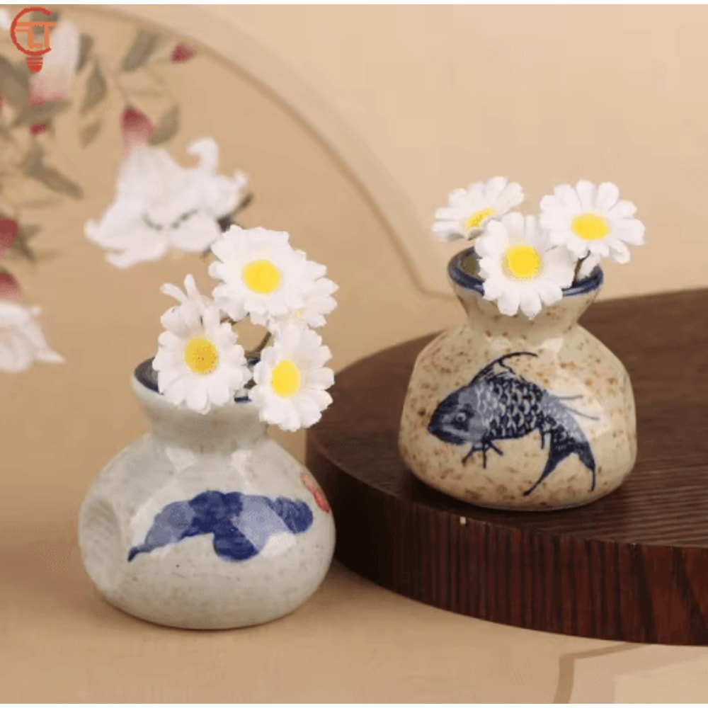 Chinese Style Ceramic Mini Vase Retro Toothpick Cotton Swab Holder 0