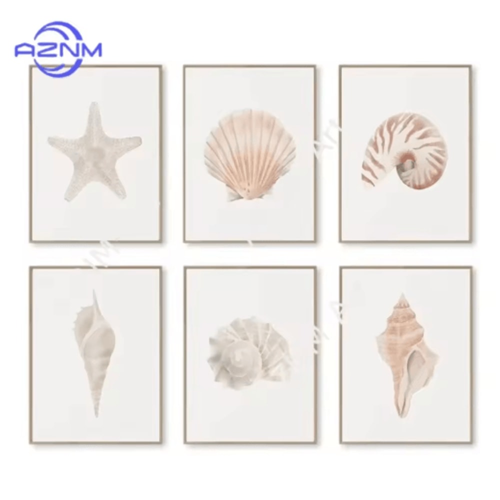 Watercolor Coastal Wall Art Set Sea Shell Starfish Prints For Modern Home Decor 0