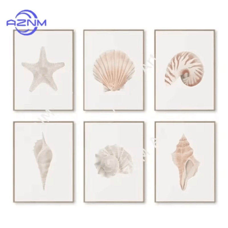 Watercolor Coastal Wall Art Set Sea Shell Starfish Prints For Modern Home Decor 0