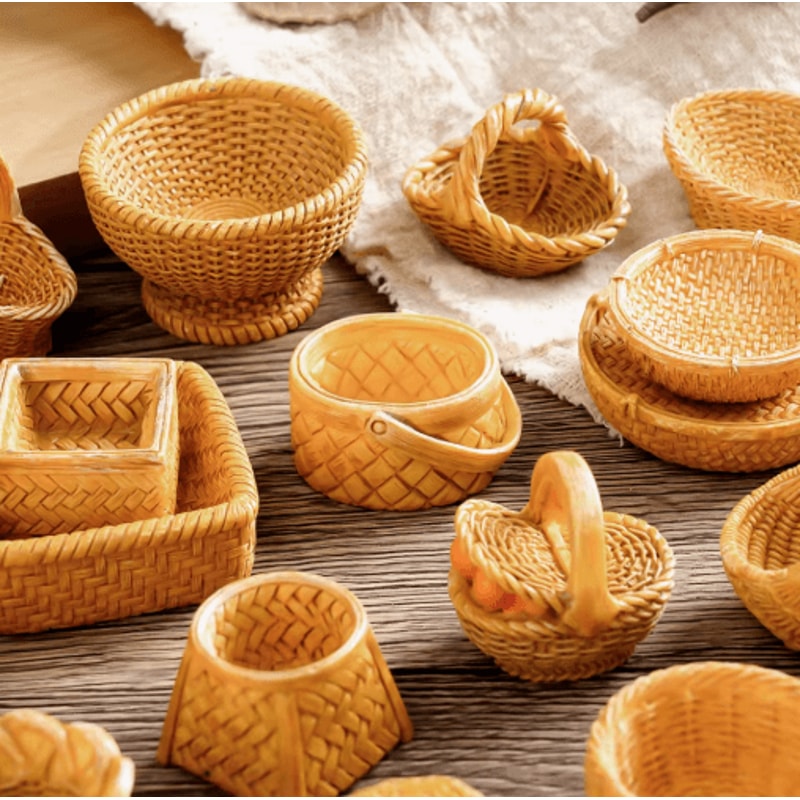 Mini Rattan Basket Model DIY Dollhouse Food Display Kitchen Decor 20
