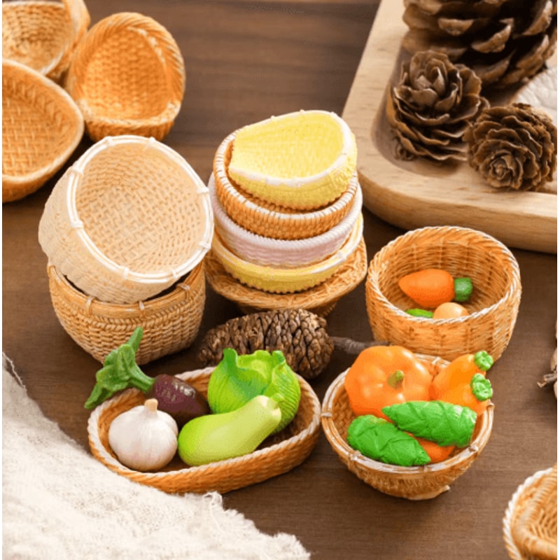 Mini Rattan Basket Model DIY Dollhouse Food Display Kitchen Decor 21