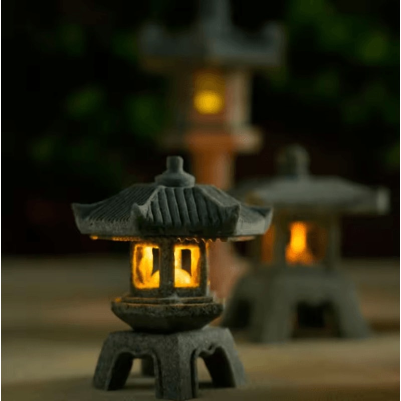 Mini Pagoda Lantern Light Zen Garden Bonsai Decorative Statue 9
