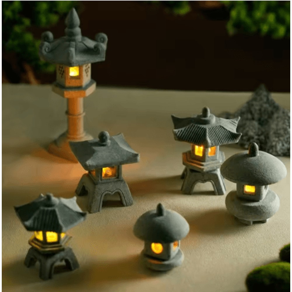 Mini Pagoda Lantern Light Zen Garden Bonsai Decorative Statue 10