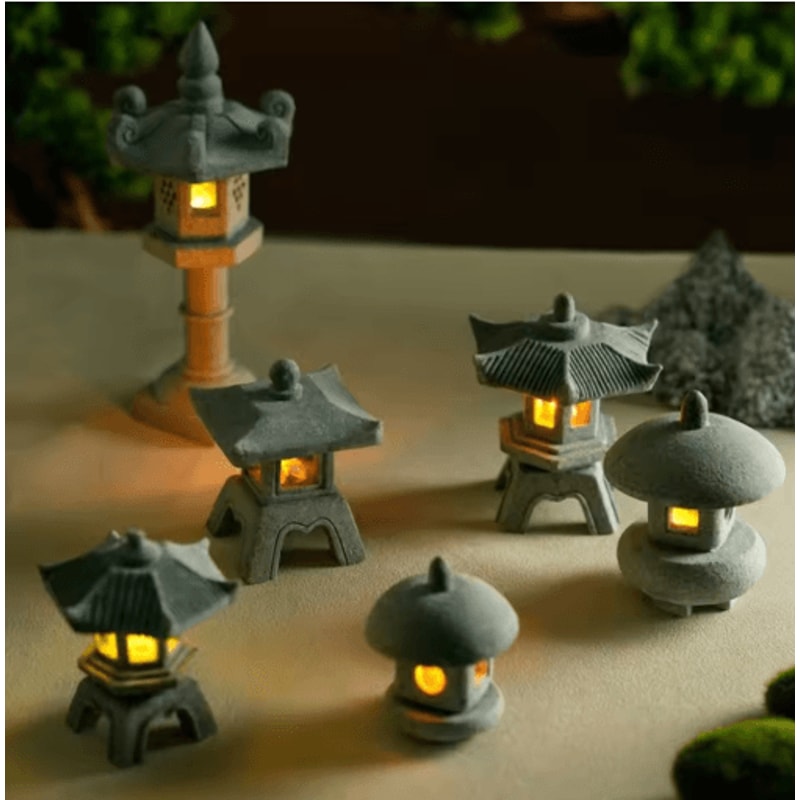 Mini Pagoda Lantern Light Zen Garden Bonsai Decorative Statue 10