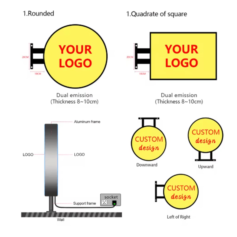 Custom Round LED Business Sign Double Sided Illuminated Storefront Logo Light Box 6