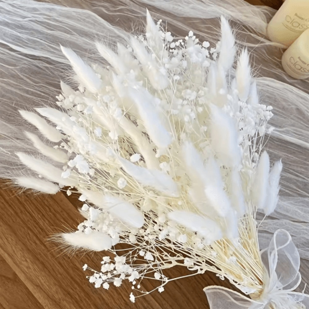 Boho Dried Flower Wedding Bouquet Pampas Babys Breath Preserved Floral Arrangement 1