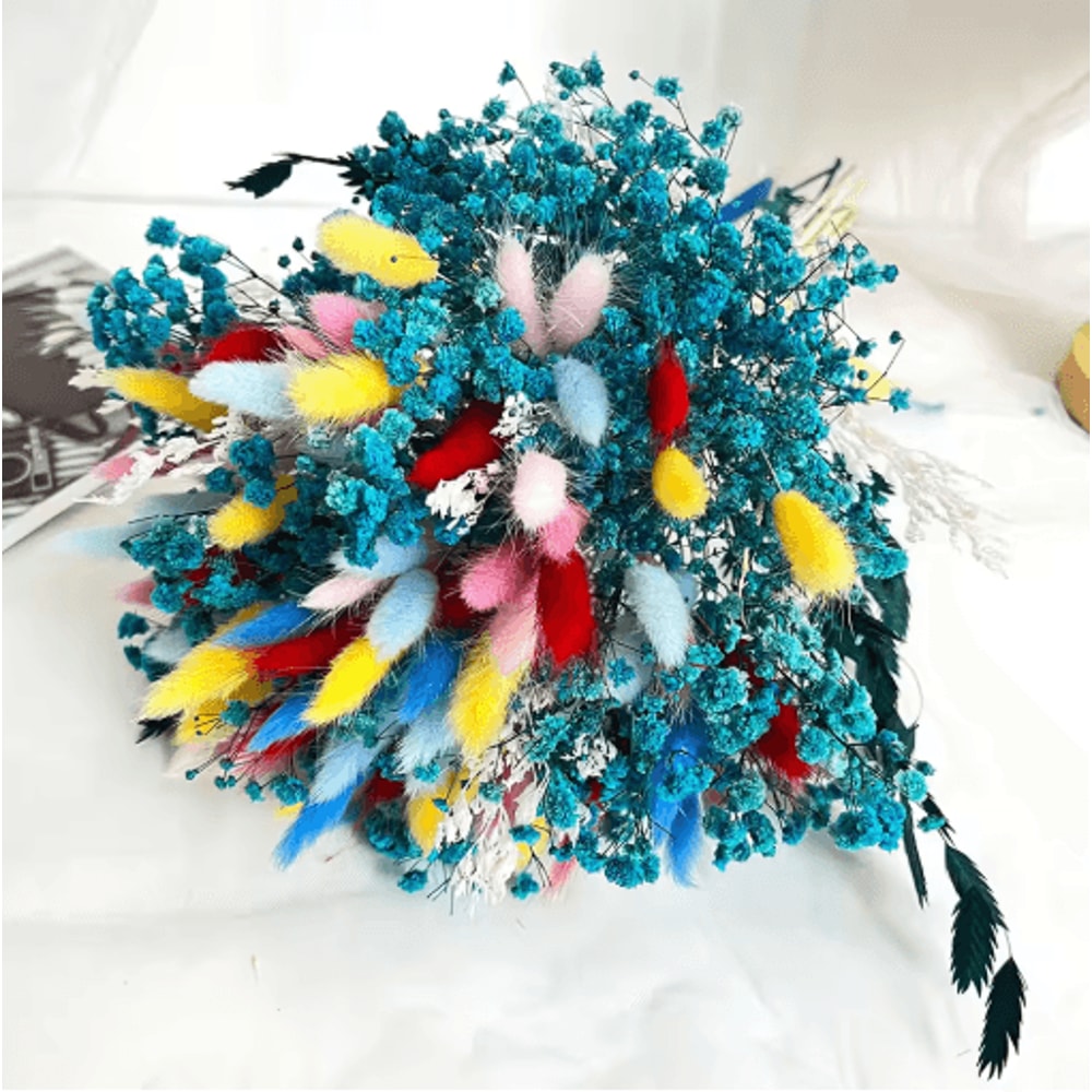 Boho Dried Flower Wedding Bouquet Pampas Babys Breath Preserved Floral Arrangement 2