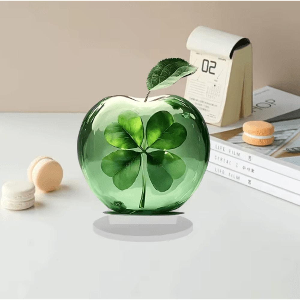 Clear Crystal Apple Figurine Elegant Glass Paperweight Desk Decor 1