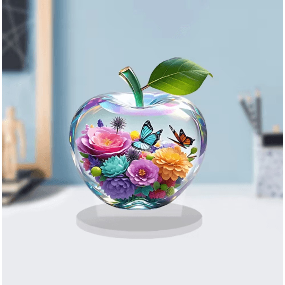 Clear Crystal Apple Figurine Elegant Glass Paperweight Desk Decor 3