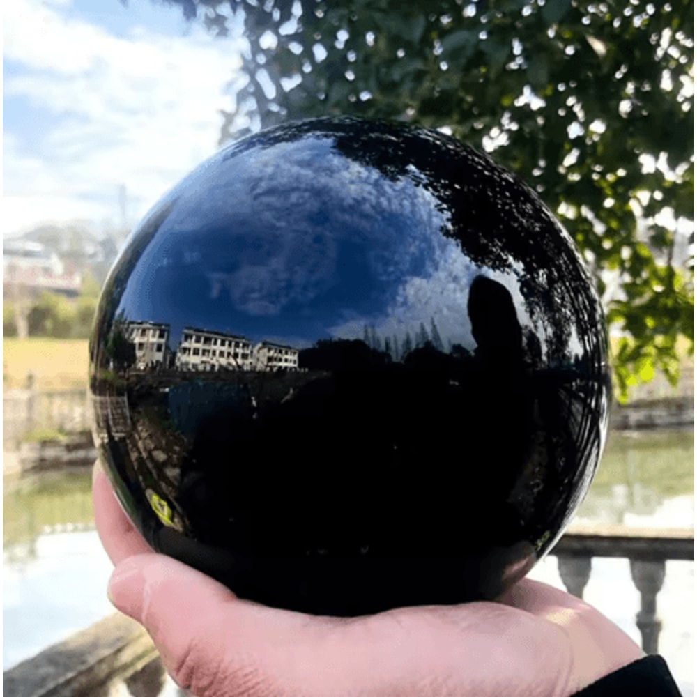 Natural Black Tourmaline Quartz Crystal Ball Healing Chakra Energy Sphere Decor 1