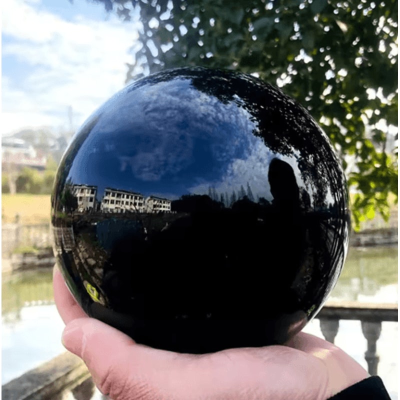Natural Black Tourmaline Quartz Crystal Ball Healing Chakra Energy Sphere Decor 1