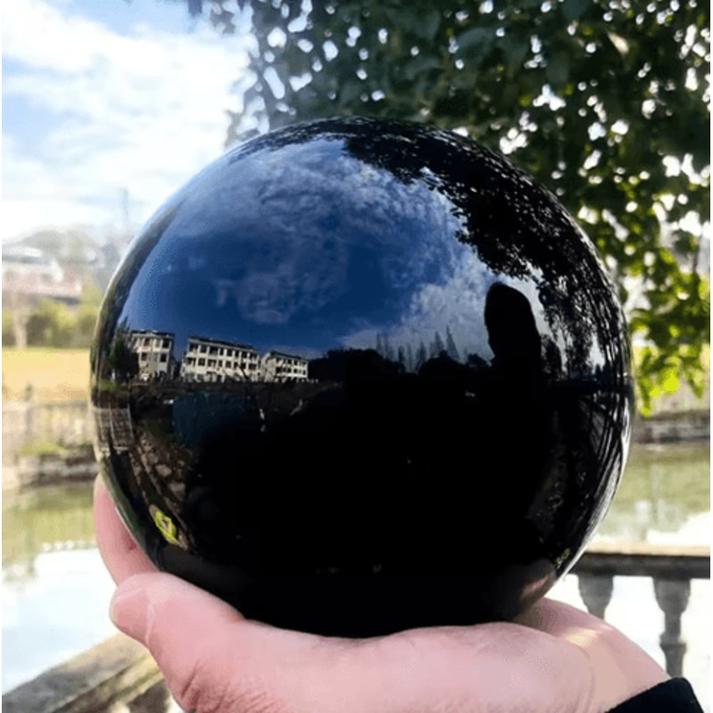 Natural Black Tourmaline Quartz Crystal Ball Healing Chakra Energy Sphere Decor 4
