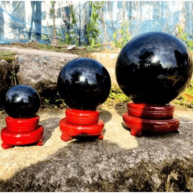 Natural Black Tourmaline Quartz Crystal Ball Healing Chakra Energy Sphere Decor 5