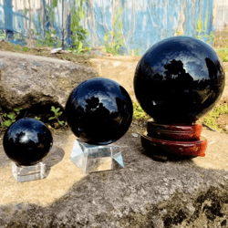 natural black tourmaline quartz crystal ball – healing chakra energy sphere decor