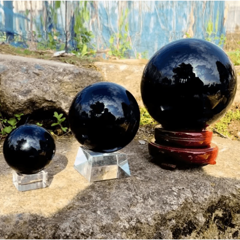 Natural Black Tourmaline Quartz Crystal Ball Healing Chakra Energy Sphere Decor 0