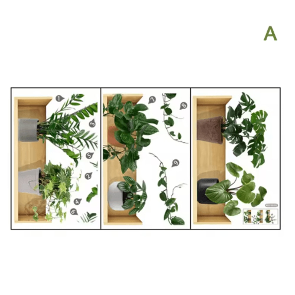 Botanical Plant Wall Sticker Set Potted Greenery Decal For Modern Home Decor 1