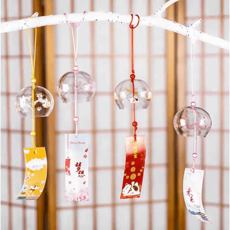 Handmade Japanese Glass Furin Wind Chime Sakura Zen Home Decor Bell 19