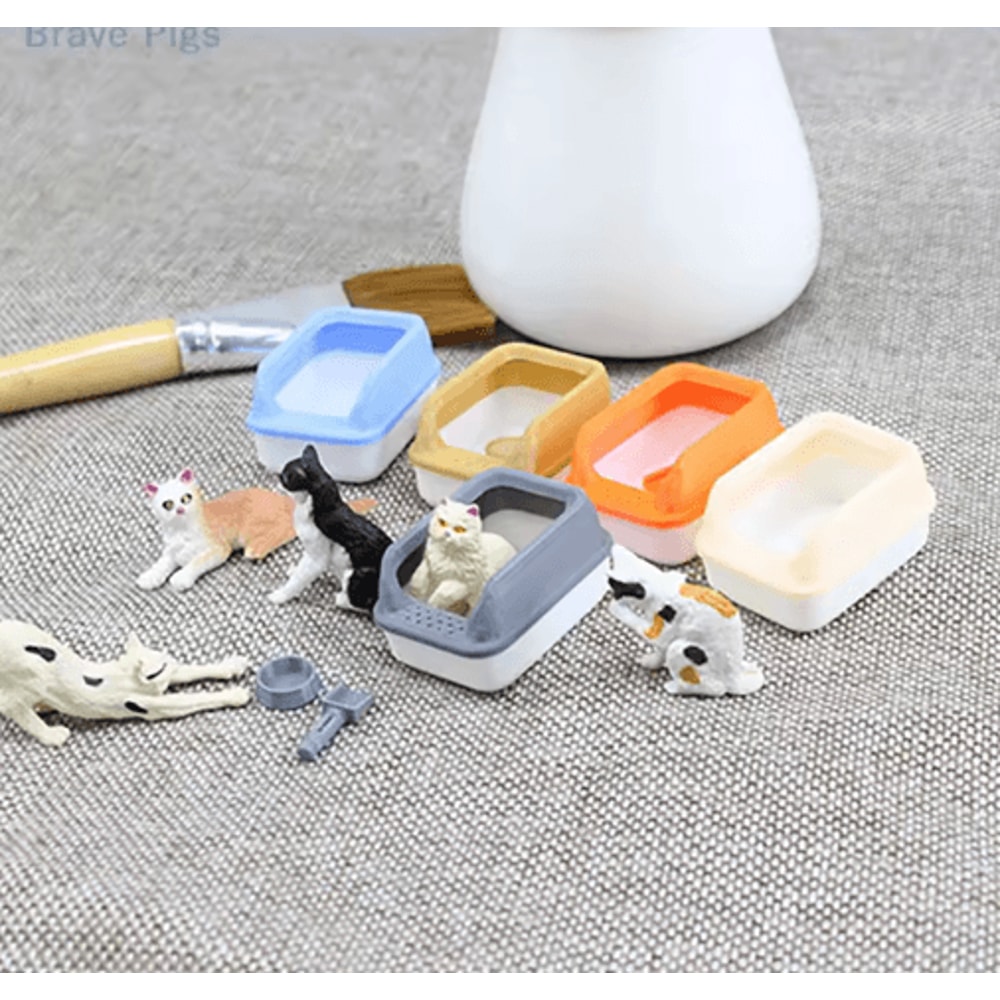Miniature Cat Litter Box Set Dollhouse Pet Accessories With Mini Shovel 3pcs 6