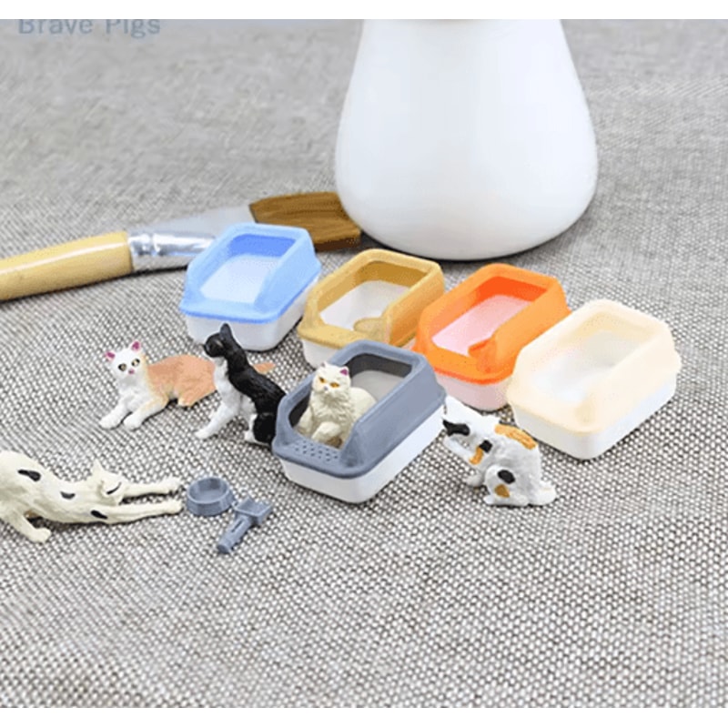 Miniature Cat Litter Box Set Dollhouse Pet Accessories With Mini Shovel 3pcs 6