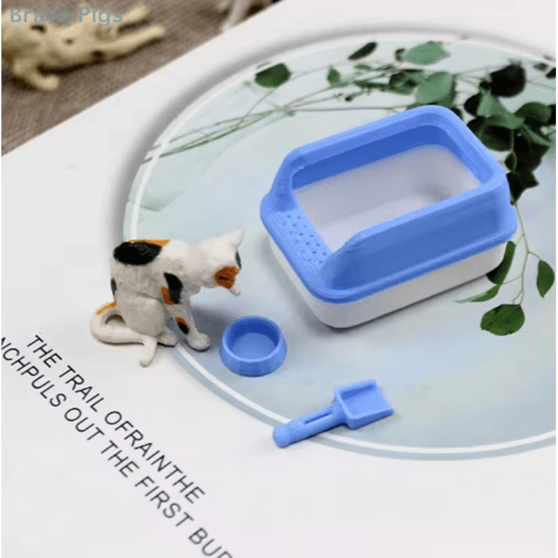 Miniature Cat Litter Box Set Dollhouse Pet Accessories With Mini Shovel 3pcs 7