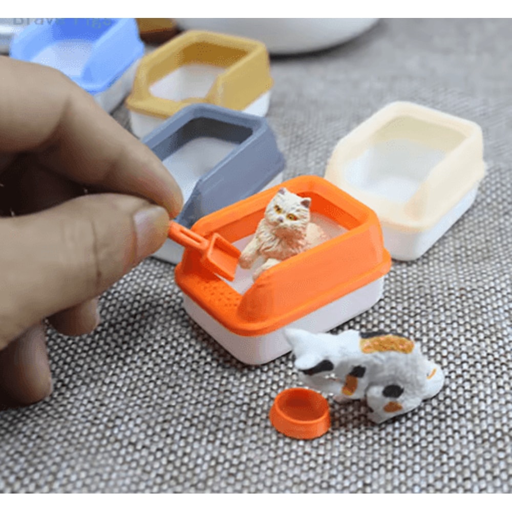 Miniature Cat Litter Box Set Dollhouse Pet Accessories With Mini Shovel 3pcs 8