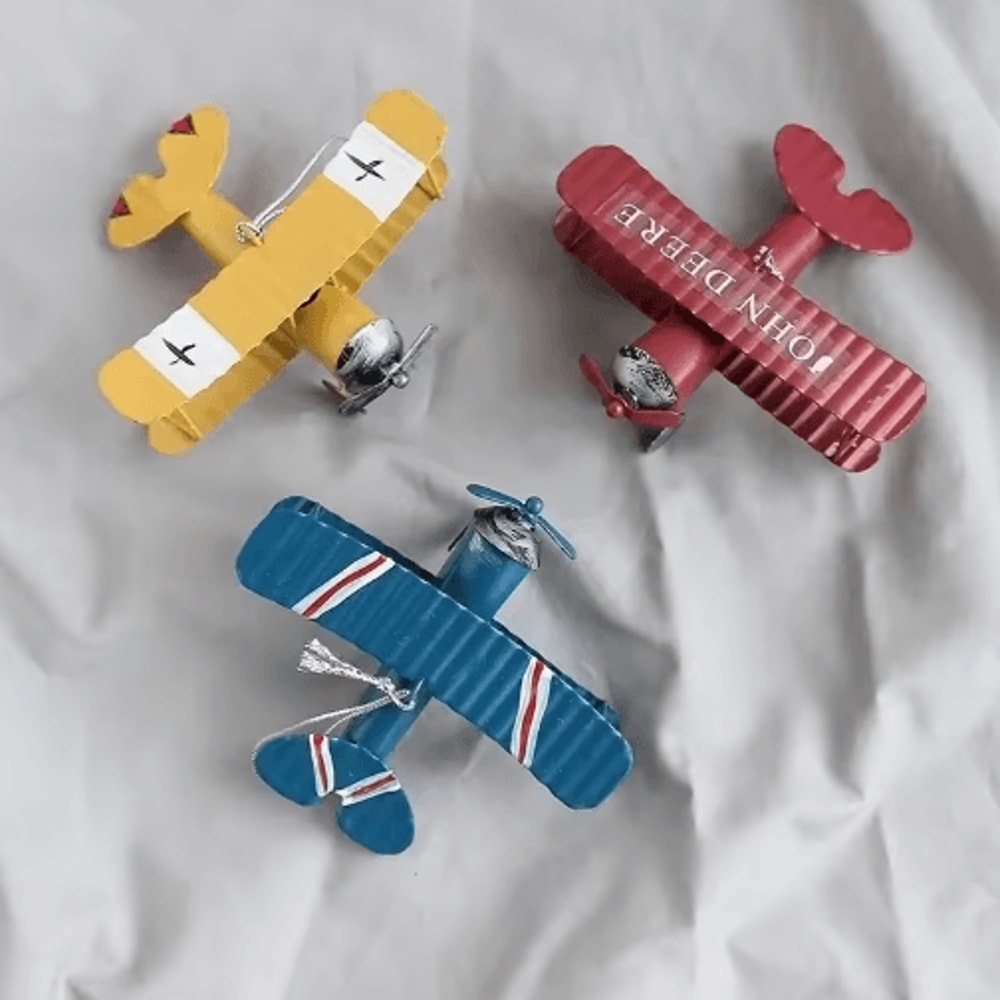 Vintage Tin Airplane Model Wrought Iron Aircraft Desk Car Decor 4