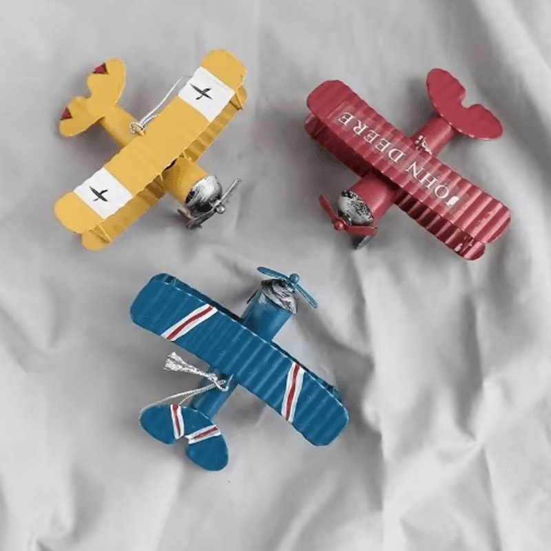 Vintage Tin Airplane Model Wrought Iron Aircraft Desk Car Decor 4